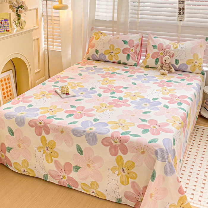 91家纺网 家纺一手货源 找家纺 名兮 2023新款全棉床单 花甜粉