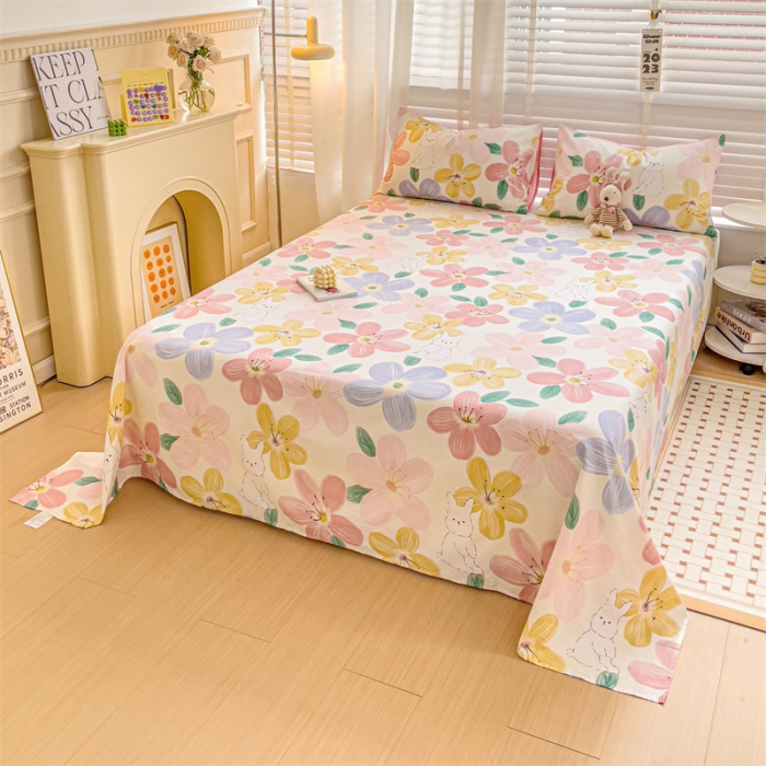 91家纺网 家纺一手货源 找家纺 名兮 2023新款全棉床单 花甜粉