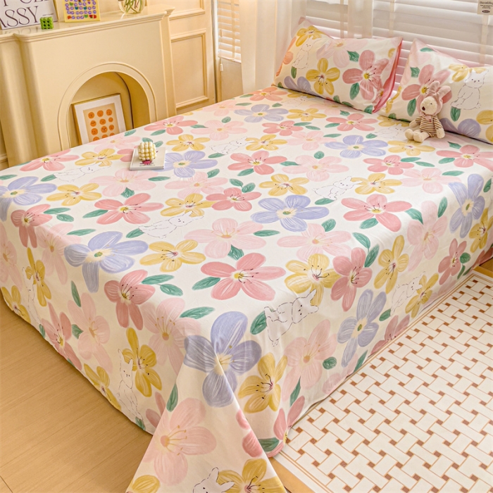 91家纺网 家纺一手货源 找家纺 名兮 2023新款全棉床单 花甜粉