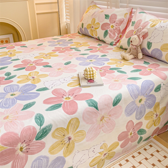 91家纺网 家纺一手货源 找家纺 名兮 2023新款全棉床单 花甜粉