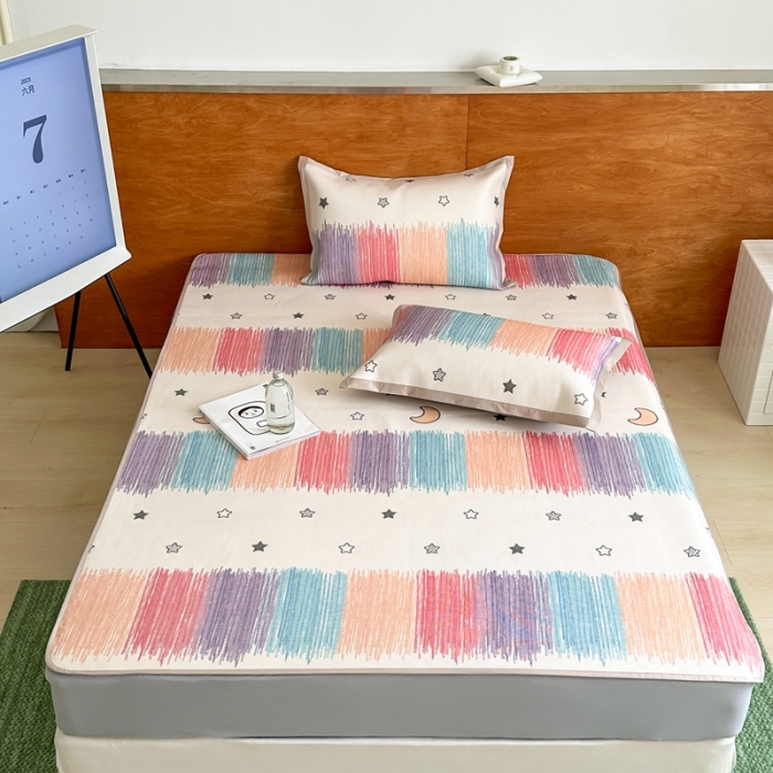 91家纺网 家纺一手货源 找家纺 觅糖 2023新款A类抗菌养生冰藤凉席平铺款床笠款 缤纷夏日