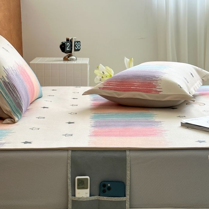 91家纺网 家纺一手货源 找家纺 觅糖 2023新款A类抗菌养生冰藤凉席平铺款床笠款 缤纷夏日