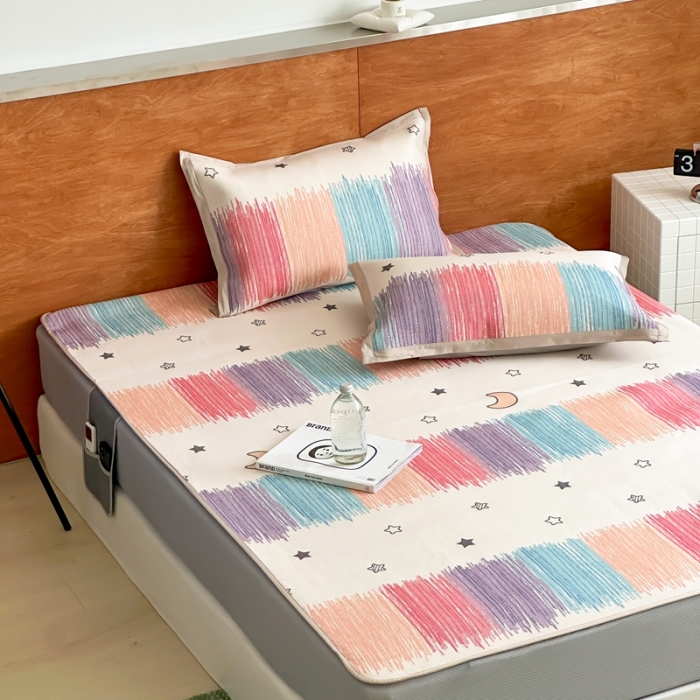 91家纺网 家纺一手货源 找家纺 觅糖 2023新款A类抗菌养生冰藤凉席平铺款床笠款 缤纷夏日