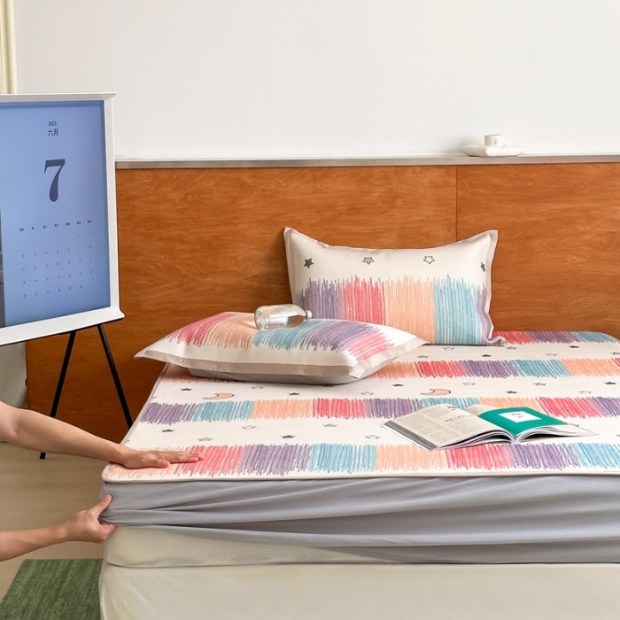 91家纺网 家纺一手货源 找家纺 觅糖 2023新款A类抗菌养生冰藤凉席平铺款床笠款 缤纷夏日