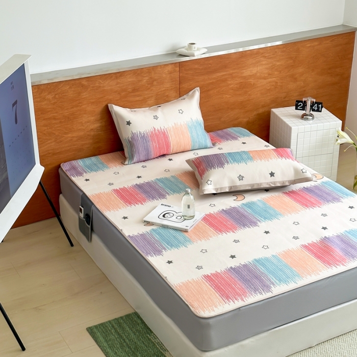 91家纺网 家纺一手货源 找家纺 觅糖 2023新款A类抗菌养生冰藤凉席平铺款床笠款 缤纷夏日