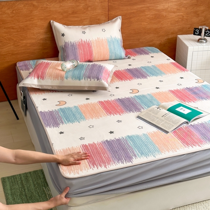 91家纺网 家纺一手货源 找家纺 觅糖 2023新款A类抗菌养生冰藤凉席平铺款床笠款 缤纷夏日