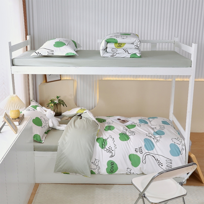 91家纺网 家纺一手货源 找家纺 金鑫汇 2023新款全棉宿舍印花三件套 恐龙世纪