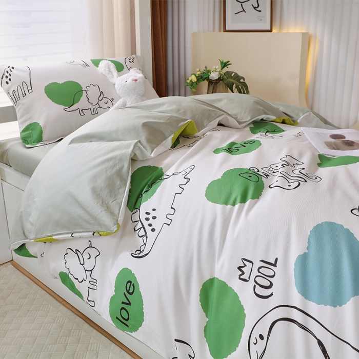 91家纺网 家纺一手货源 找家纺 金鑫汇 2023新款全棉宿舍印花三件套 恐龙世纪