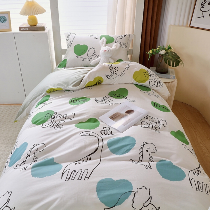 91家纺网 家纺一手货源 找家纺 金鑫汇 2023新款全棉宿舍印花三件套 恐龙世纪