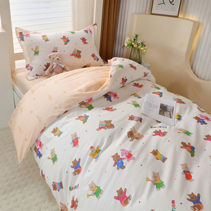 91家纺网 家纺一手货源 找家纺 金鑫汇 2023新款全棉宿舍印花三件套 无忧无虑