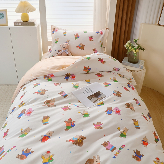 91家纺网 家纺一手货源 找家纺 金鑫汇 2023新款全棉宿舍印花三件套 无忧无虑