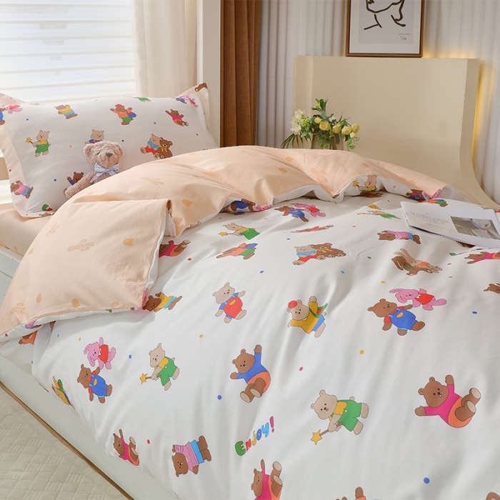 91家纺网 家纺一手货源 找家纺 金鑫汇 2023新款全棉宿舍印花三件套 无忧无虑