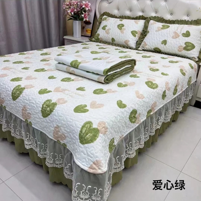91家纺网 家纺一手货源 找家纺 梦柏 2023新款水洗棉麻床盖四件套 爱心绿