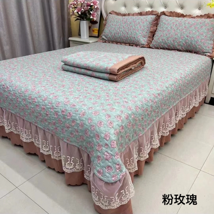 91家纺网 家纺一手货源 找家纺 梦柏 2023新款水洗棉麻床盖四件套 粉玫瑰