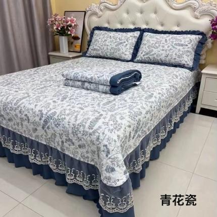 梦柏 2023新款水洗棉麻床盖四件套 青花瓷