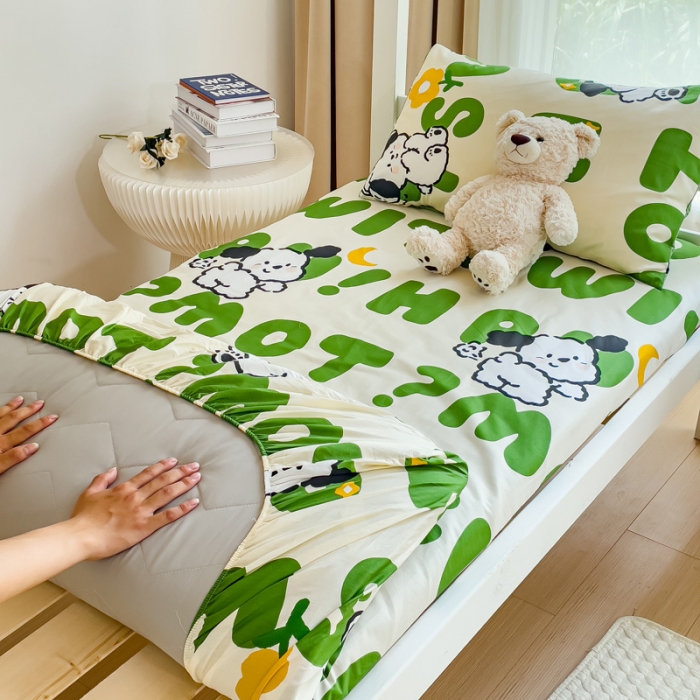 91家纺网 家纺一手货源 找家纺 金丝鸟 2023新款全棉全包床笠学生系列 乐乐狗