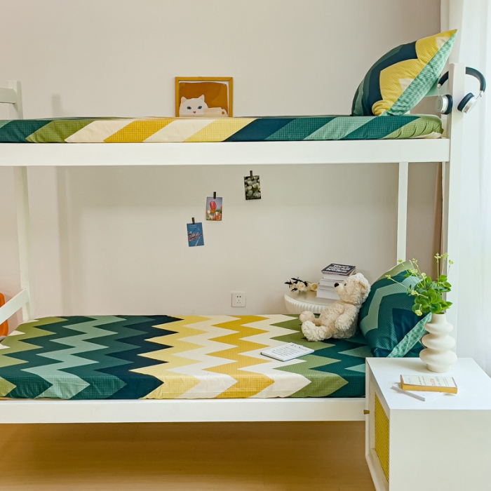 91家纺网 家纺一手货源 找家纺 金丝鸟 2023新款全棉全包床笠学生系列 小波浪