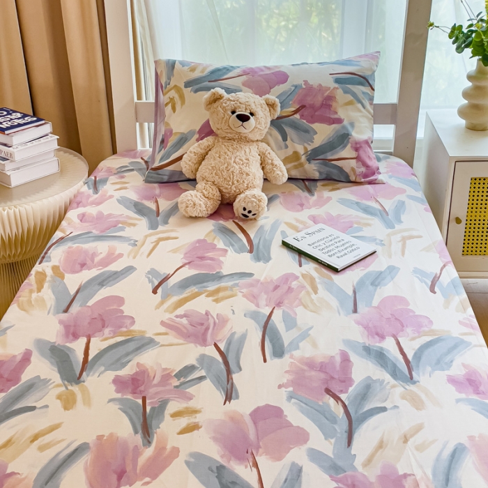 91家纺网 家纺一手货源 找家纺 金丝鸟 2023新款全棉全包床笠学生系列 晕染花香