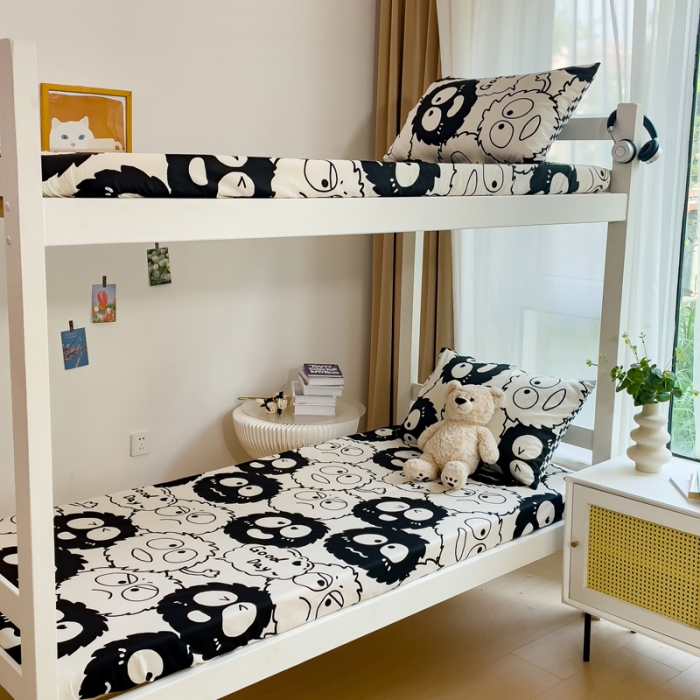 91家纺网 家纺一手货源 找家纺 金丝鸟 2023新款全棉全包床笠学生系列 小煤球