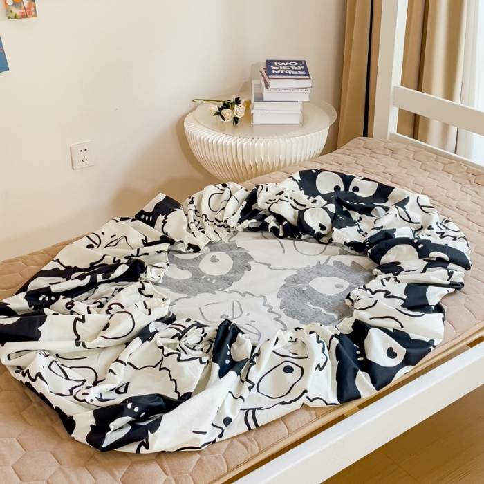 91家纺网 家纺一手货源 找家纺 金丝鸟 2023新款全棉全包床笠学生系列 小煤球