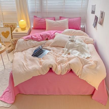 91家纺网 家纺一手货源 找家纺 （总）港岛妹妹 20223新款超柔叶子泡泡纱四件套