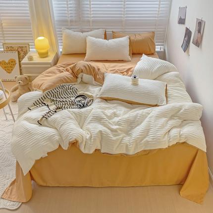 91家纺网 家纺一手货源 找家纺 （总）港岛妹妹 20223新款超柔叶子泡泡纱四件套