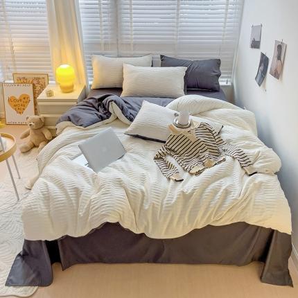 91家纺网 家纺一手货源 找家纺 （总）港岛妹妹 20223新款超柔叶子泡泡纱四件套