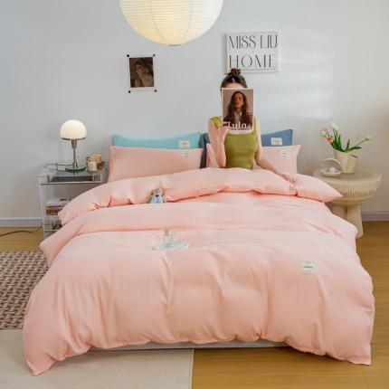 91家纺网 家纺一手货源 找家纺 芷凡家纺 2022新款雅棉纯色斜纹磨毛贴标款四件套 贴标款-粉玉