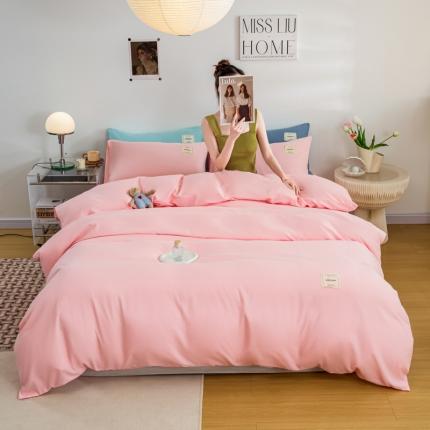 91家纺网 家纺一手货源 找家纺 芷凡家纺 2022新款雅棉纯色斜纹磨毛贴标款四件套 贴标款-奶油粉