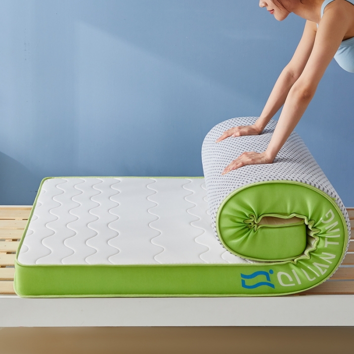 91家纺网 家纺一手货源 找家纺 祁恋婷 2023新款A类牛奶丝乳胶记忆棉床垫【床垫遮盖物】-学生款 波浪白-清新绿