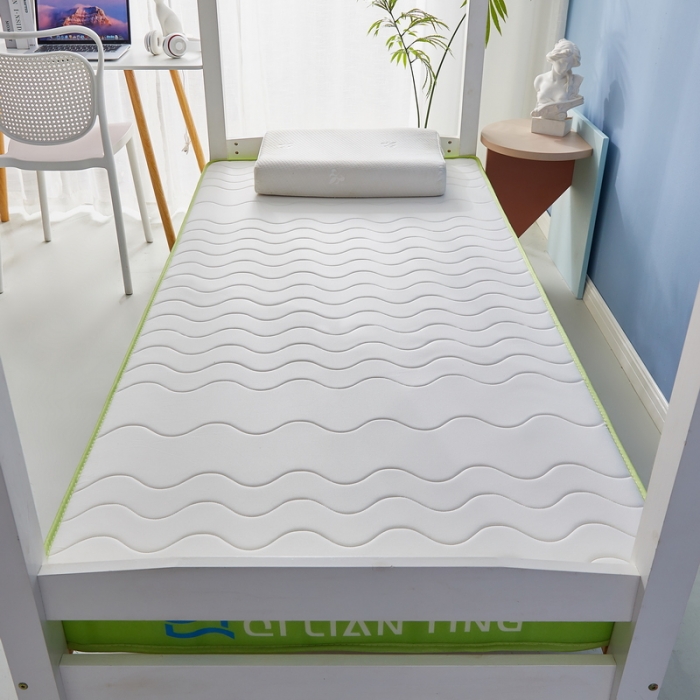 91家纺网 家纺一手货源 找家纺 祁恋婷 2023新款A类牛奶丝乳胶记忆棉床垫【床垫遮盖物】-学生款 波浪白-清新绿