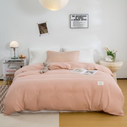 91家纺网 家纺一手货源 找家纺 芷凡家纺 2022新款雅棉纯色斜纹磨毛贴标款系列单被套 贴标被套-藕粉