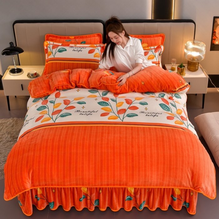 91家纺网 家纺一手货源 找家纺 馨梦缘 2025直播爆款8.5斤牛奶绒四件套加厚保暖床裙金貂绒 金枝玉叶