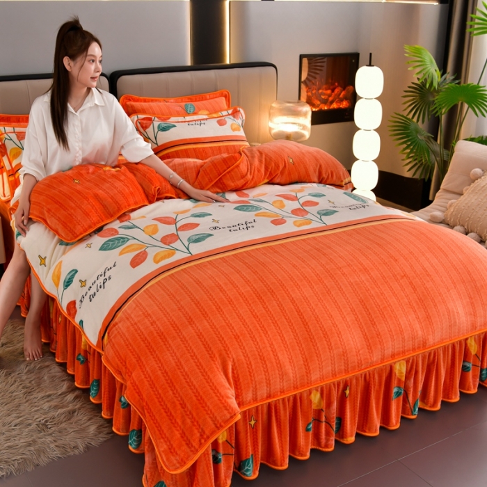 91家纺网 家纺一手货源 找家纺 馨梦缘 2025直播爆款8.5斤牛奶绒四件套加厚保暖床裙金貂绒 金枝玉叶