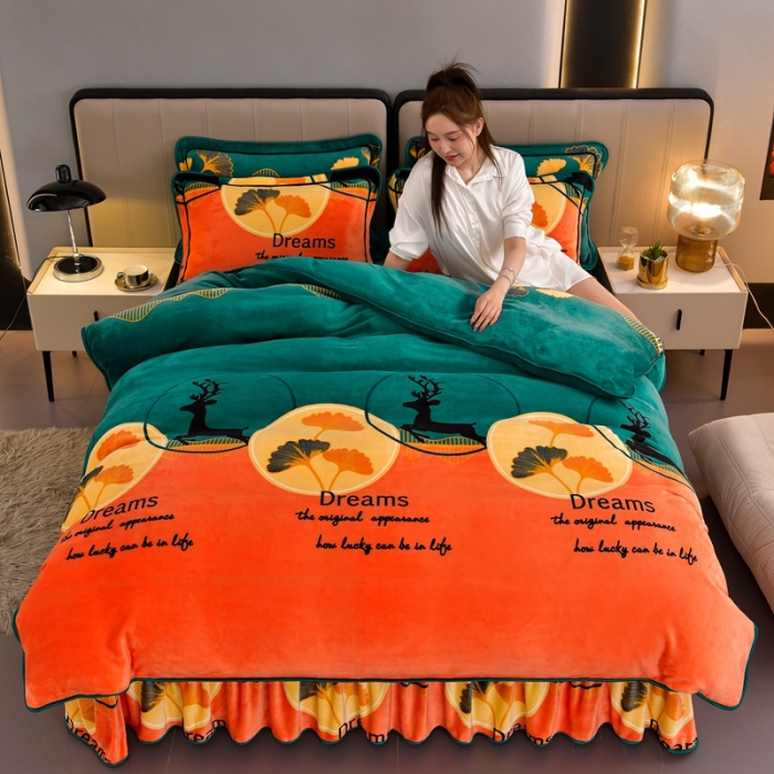 91家纺网 家纺一手货源 找家纺 馨梦缘 2025直播爆款8.5斤牛奶绒四件套加厚保暖床裙金貂绒 梦幻人生