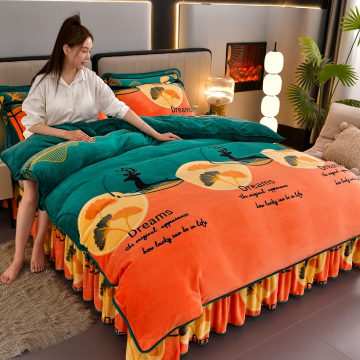 91家纺网 家纺一手货源 找家纺 馨梦缘 2025直播爆款8.5斤牛奶绒四件套加厚保暖床裙金貂绒 梦幻人生