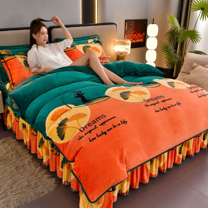 91家纺网 家纺一手货源 找家纺 馨梦缘 2025直播爆款8.5斤牛奶绒四件套加厚保暖床裙金貂绒 梦幻人生