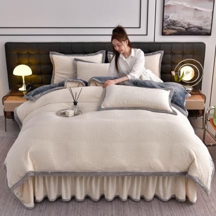 91家纺网 家纺一手货源 找家纺 （总）馨梦缘 2025新款轻奢宽边纯色A类牛奶绒雕花四件套