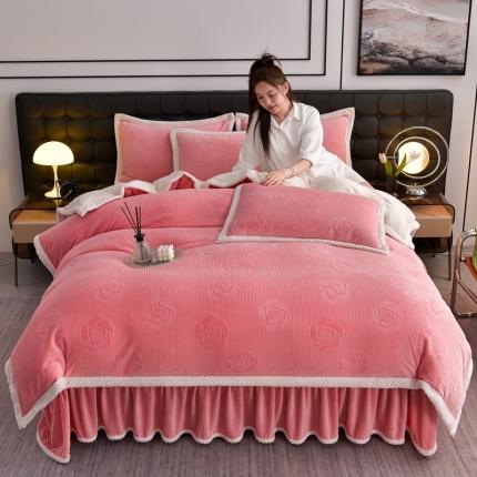 91家纺网 家纺一手货源 找家纺 （总）馨梦缘 2025新款轻奢宽边纯色A类牛奶绒雕花四件套