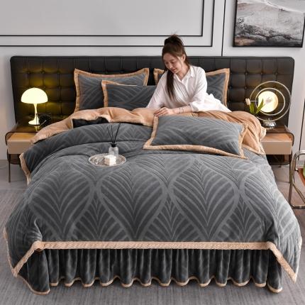 91家纺网 家纺一手货源 找家纺 （总）馨梦缘 2025新款轻奢宽边纯色A类牛奶绒雕花四件套