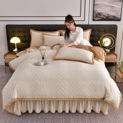 91家纺网 家纺一手货源 找家纺 （总）馨梦缘 2025新款轻奢宽边纯色A类牛奶绒雕花四件套