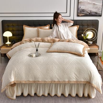 91家纺网 家纺一手货源 找家纺 （总）馨梦缘 2025新款轻奢宽边纯色A类牛奶绒雕花四件套