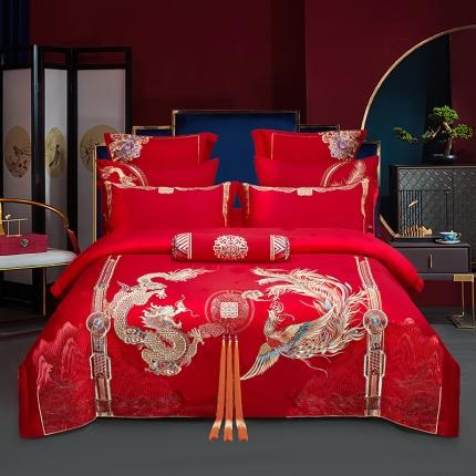 91家纺网 家纺一手货源 找家纺 总玉雅家纺 2025新款120支长绒棉提花刺绣婚庆四件套结婚大红多件套