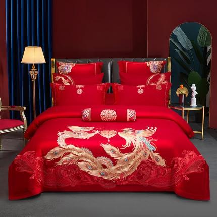 91家纺网 家纺一手货源 找家纺 总玉雅家纺 2025新款120支长绒棉提花刺绣婚庆四件套结婚大红多件套