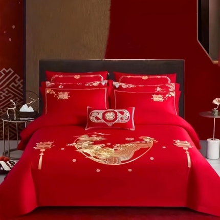 91家纺网 家纺一手货源 找家纺 (总)梦丝语2023中式婚庆四件套六件套100支新疆长绒棉爆款新品