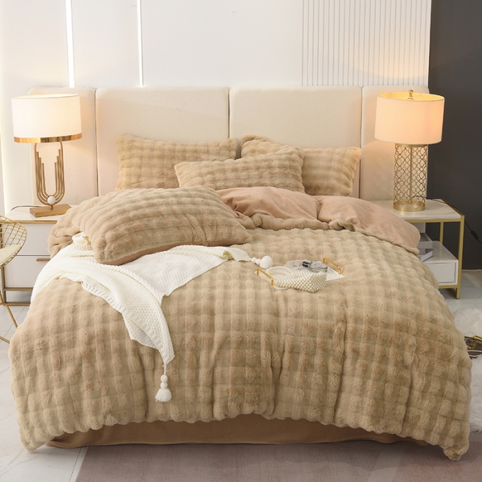 91家纺网 家纺一手货源 找家纺 启优家纺 2023新款泡芙兔毛绒四件套 米咖