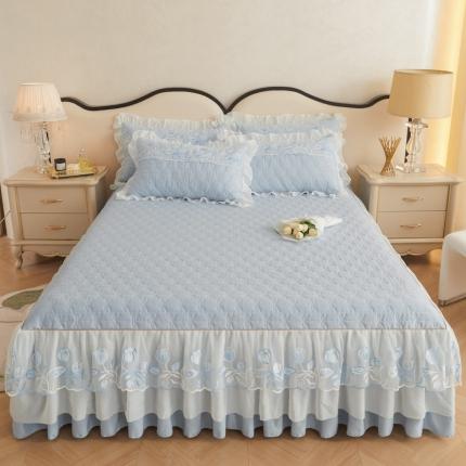 91家纺网 家纺一手货源 找家纺 恋尚 2023新款蜜桃棉夹棉床裙-香榭丽舍 香谢丽舍-浅蓝