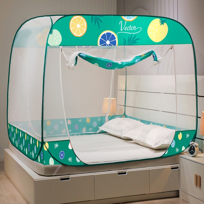 91家纺网 家纺一手货源 找家纺 好梦缘 2023新款免安装钢丝印花蚊帐 清新柠檬