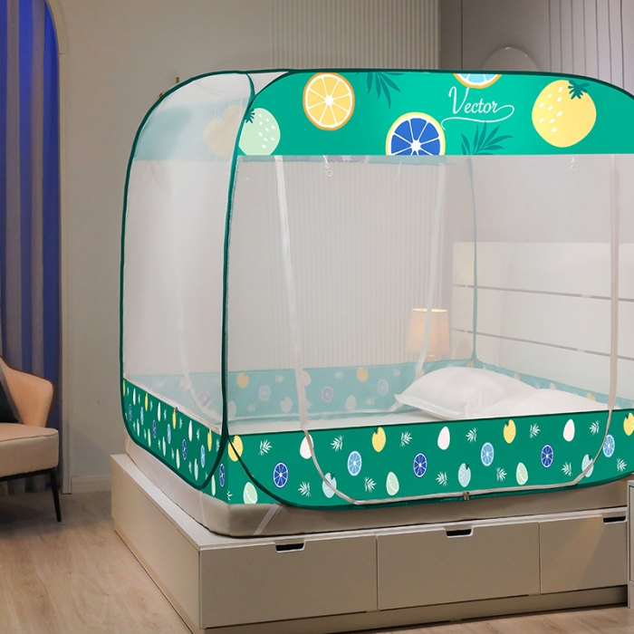 91家纺网 家纺一手货源 找家纺 好梦缘 2023新款免安装钢丝印花蚊帐 清新柠檬