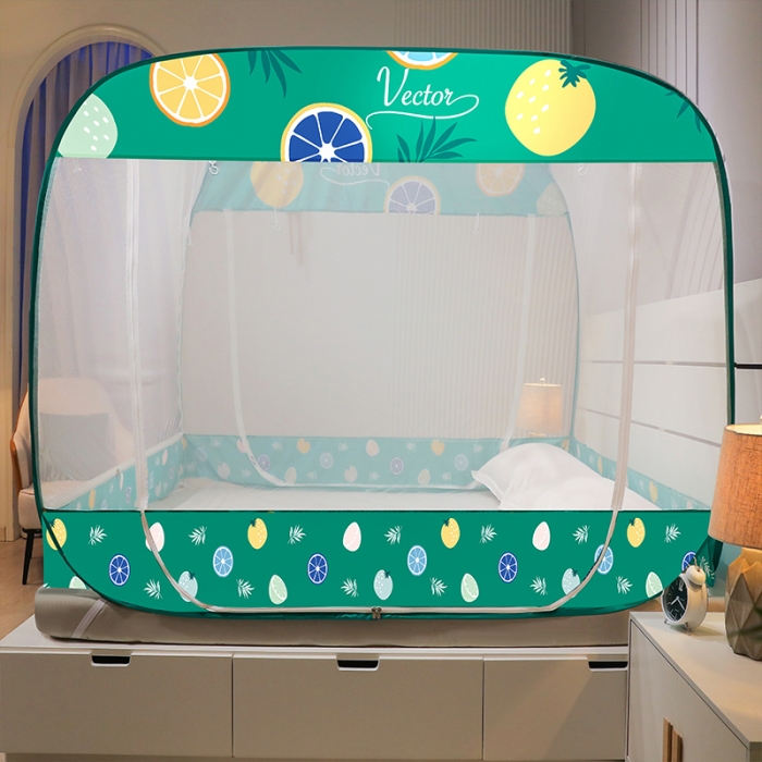 91家纺网 家纺一手货源 找家纺 好梦缘 2023新款免安装钢丝印花蚊帐 清新柠檬